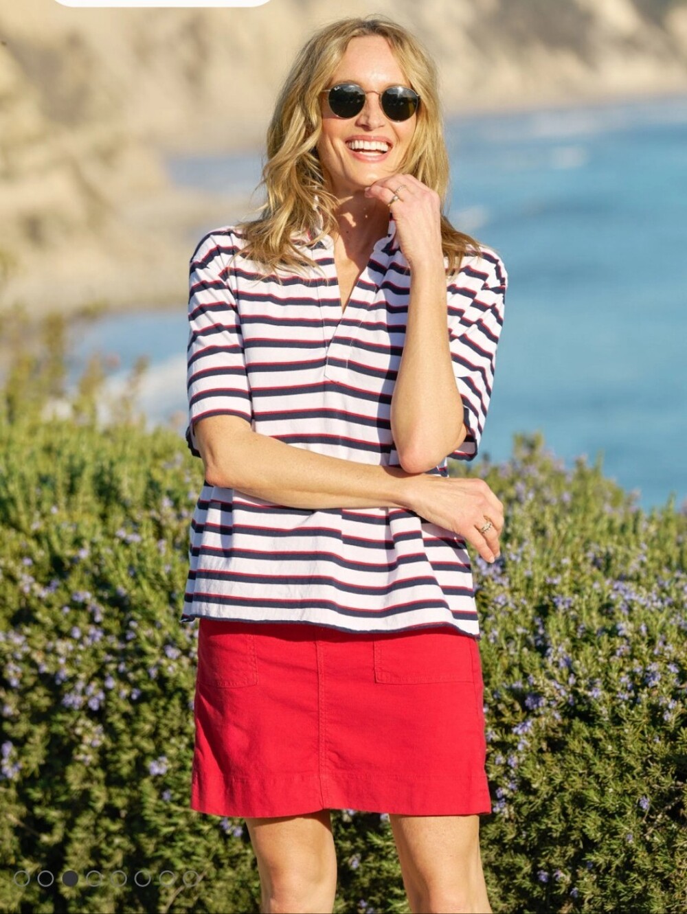 Frank & Eileen Patty Popover White With Red & Navy French Stripe Medium